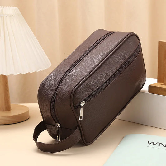 Trousse toilette homme marron – effet cuir, étanche, légère, voyage