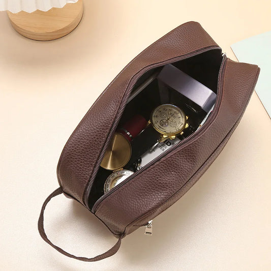Trousse toilette homme bleu foncé – imperméable, look cuir, pratique