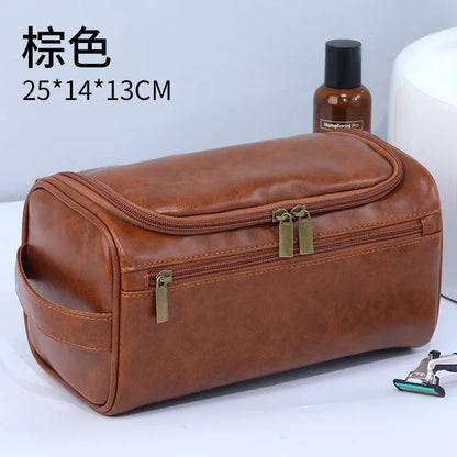 Trousse toilette marron vintage imperméable crochet – 25x13x13cm
