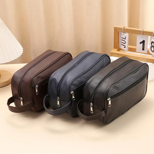 Trousse de toilette homme noire – compacte, PVC, étanche, week-end