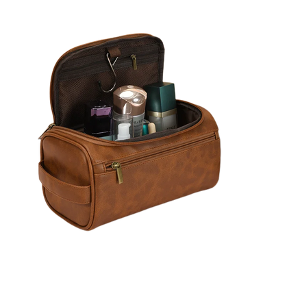 Trousse toilette marron vintage imperméable crochet – 25x13x13cm