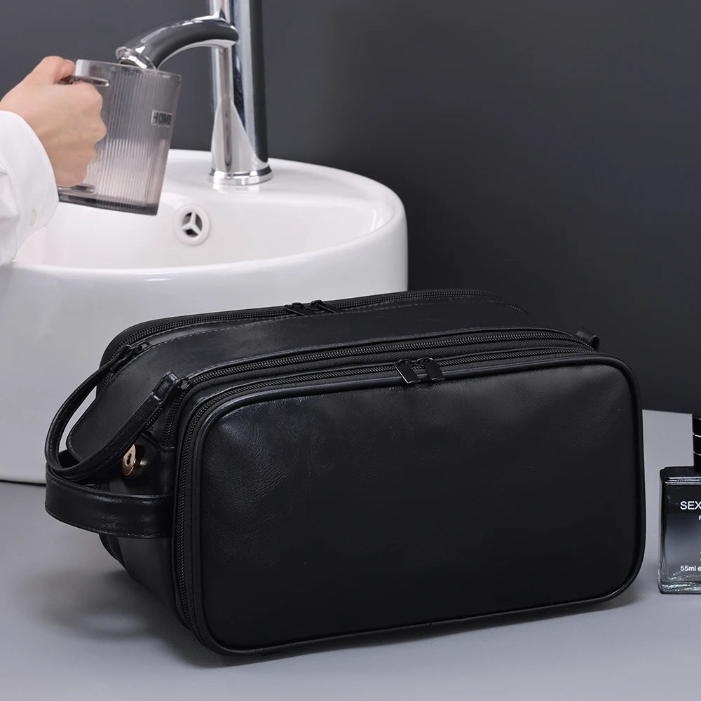 Trousse toilette homme noire – grand format cuir PU – voyage & salle de bain