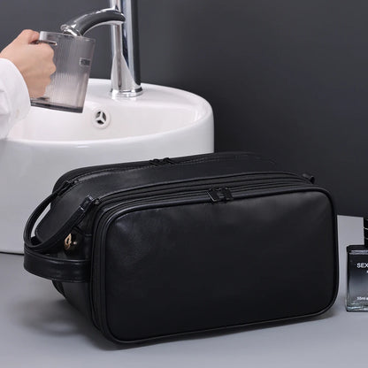 Trousse toilette homme noire – grand format cuir PU – voyage & salle de bain