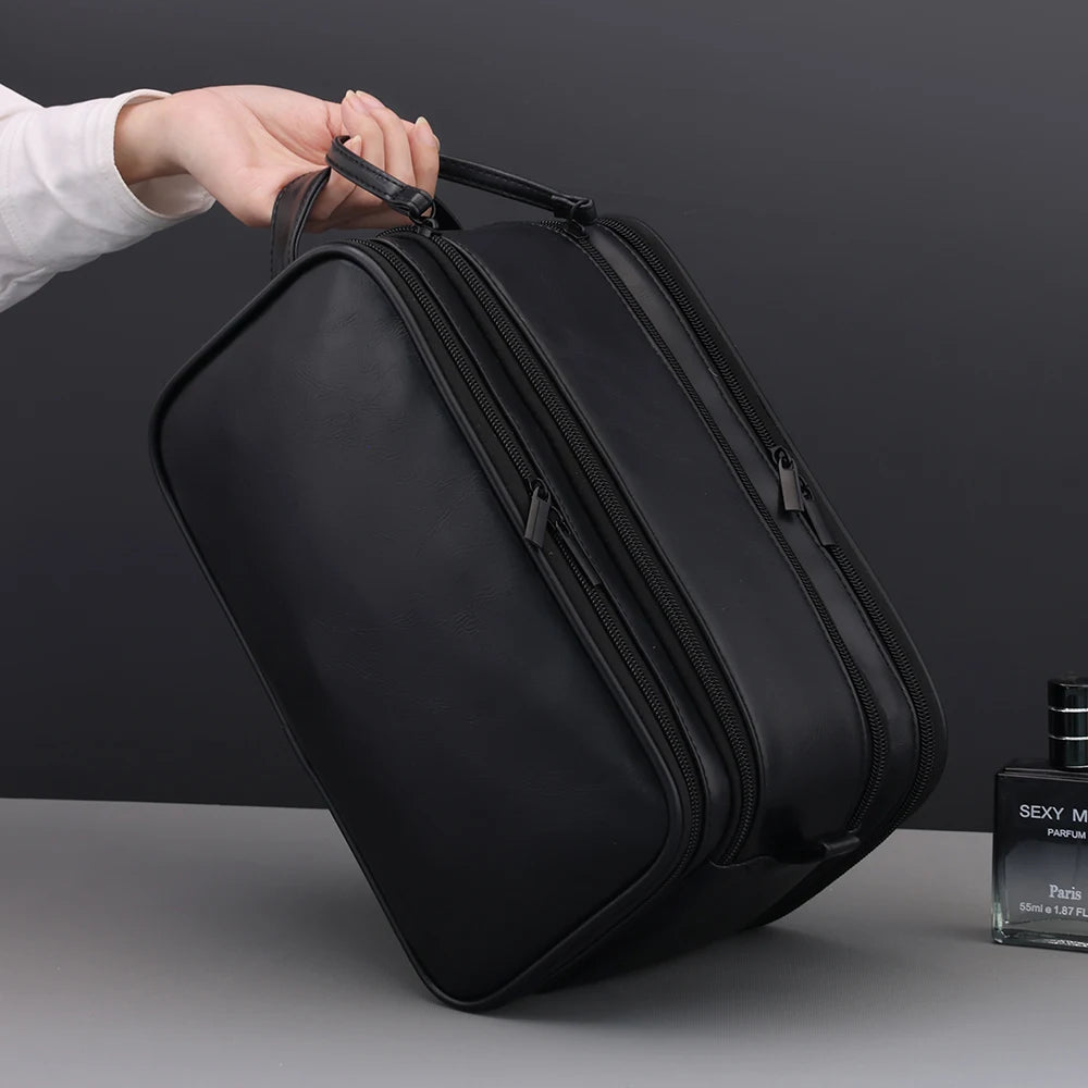 Trousse toilette homme noire – grand format cuir PU – voyage & salle de bain