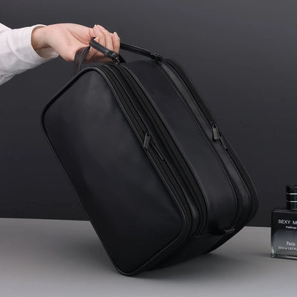 Trousse toilette homme noire – grand format cuir PU – voyage & salle de bain