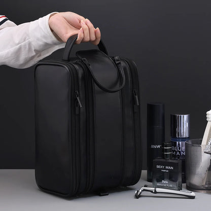 Trousse toilette homme marron – cuir PU vintage – grande capacité voyage