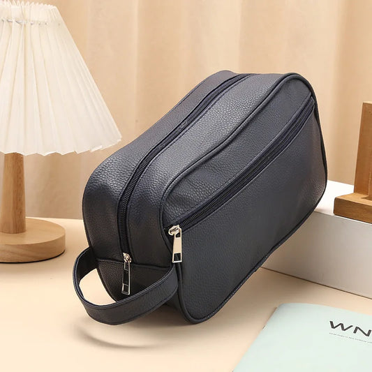 Trousse toilette homme bleu foncé – imperméable, look cuir, pratique