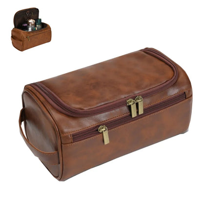 Trousse toilette marron vintage imperméable crochet – 25x13x13cm