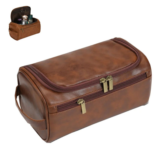 Trousse toilette marron vintage imperméable crochet – 25x13x13cm