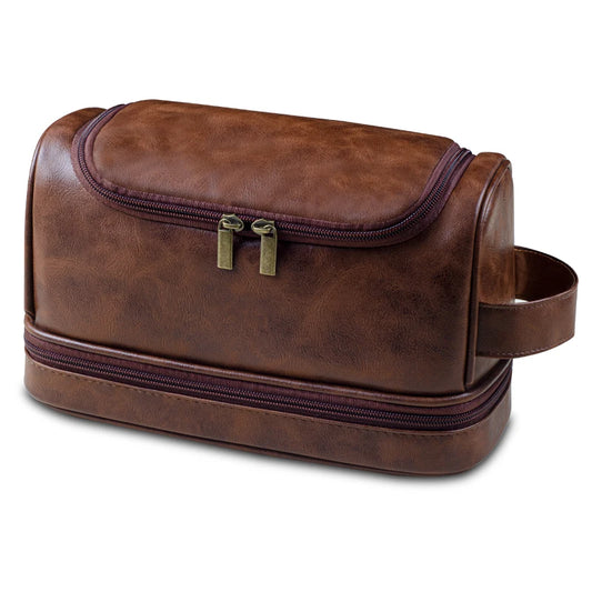 Trousse de toilette homme XL marron vintage, étanche - voyage