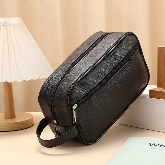 Trousse de toilette homme noire – compacte, PVC, étanche, week-end