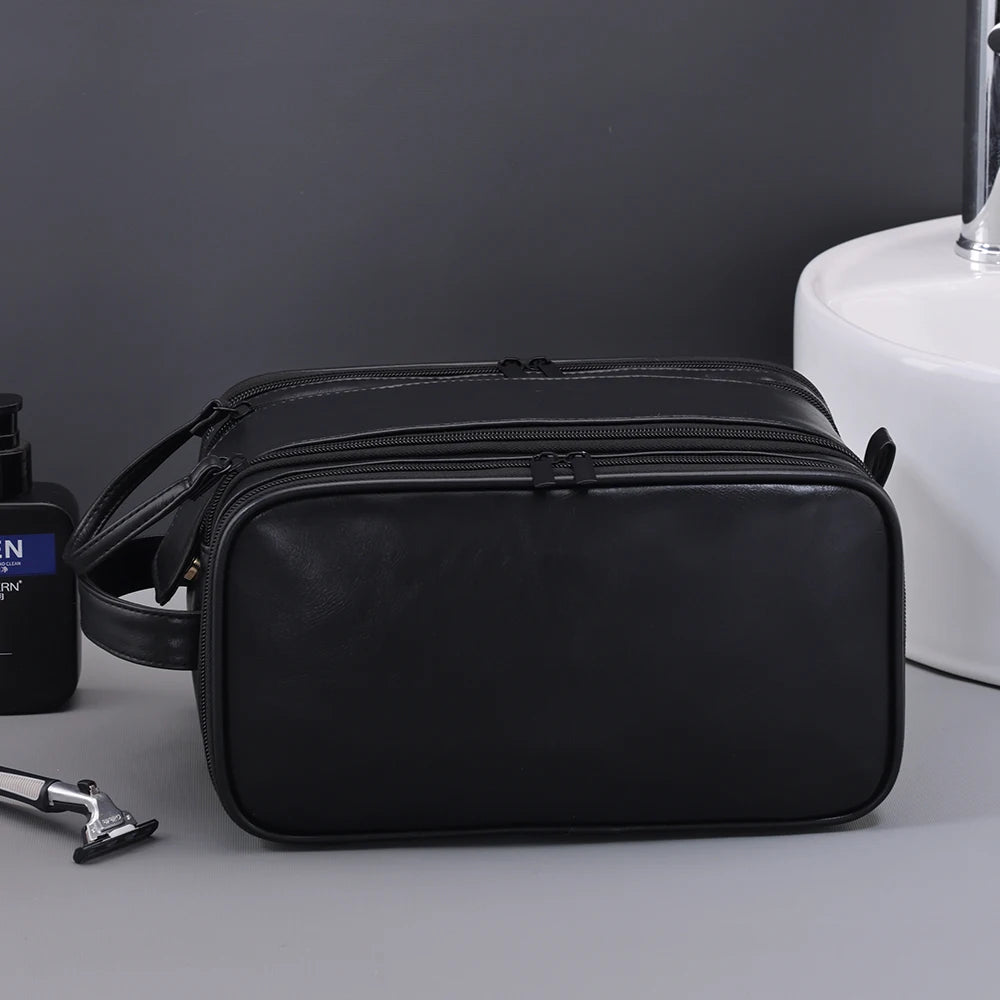 Trousse toilette homme noire – grand format cuir PU – voyage & salle de bain
