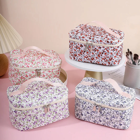 1PC Floral Makeup Bag Portable Simple Square Makeup Storage Bag Travel Toiletry Bag