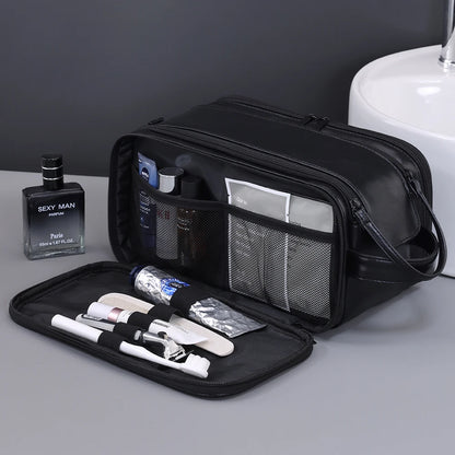 Trousse toilette homme noire – grand format cuir PU – voyage & salle de bain