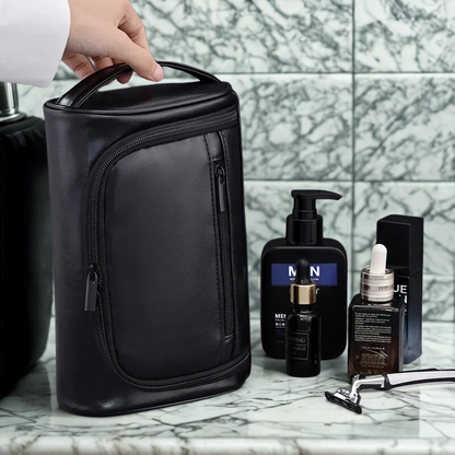 Trousse toilette homme noire – cuir PU étanche – week-end & pro